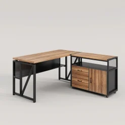 Fashion Tribesigns 55" / 63" L-Shaped Executive Desk with Storage Shelves and Mobile File Cabinet