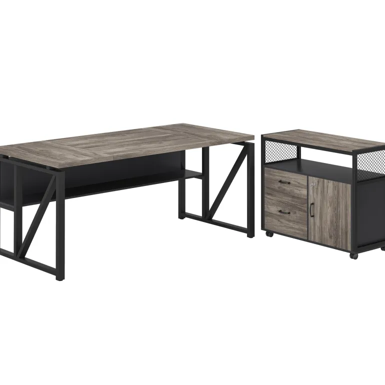 Fashion Tribesigns 55" / 63" L-Shaped Executive Desk with Storage Shelves and Mobile File Cabinet