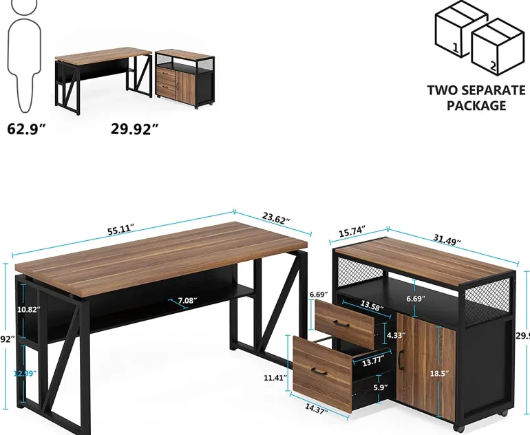 Fashion Tribesigns 55" / 63" L-Shaped Executive Desk with Storage Shelves and Mobile File Cabinet