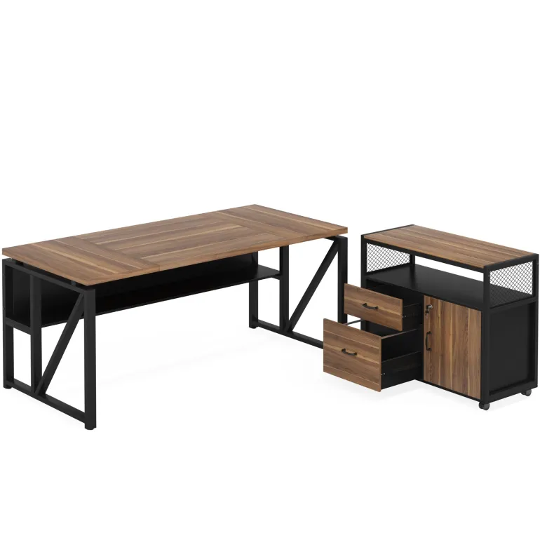 Fashion Tribesigns 55" / 63" L-Shaped Executive Desk with Storage Shelves and Mobile File Cabinet