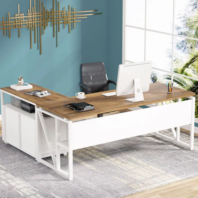Fashion Tribesigns 55" / 63" L-Shaped Executive Desk with Storage Shelves and Mobile File Cabinet