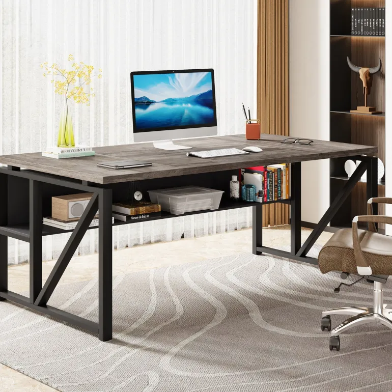 Hot Tribesigns 55" /63" Computer Desk Writing Table with Bottom Storage Shelf