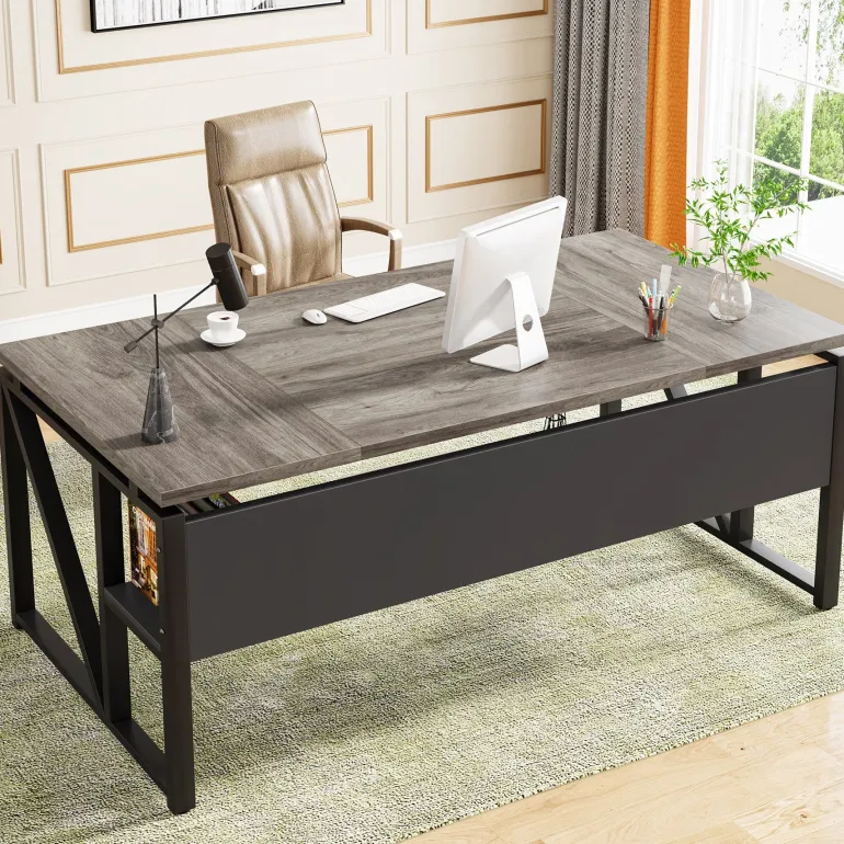 Hot Tribesigns 55" /63" Computer Desk Writing Table with Bottom Storage Shelf