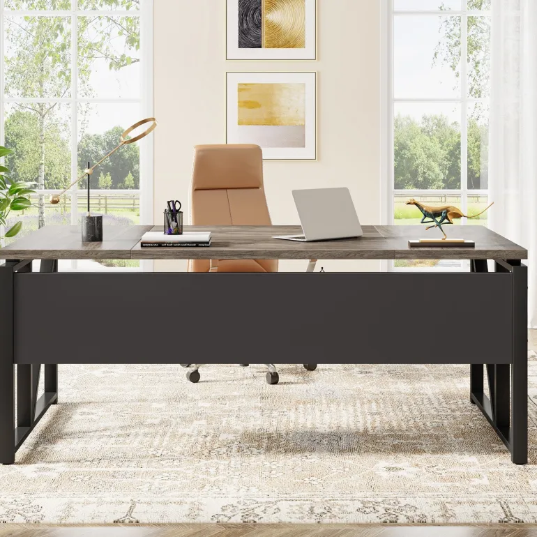 Hot Tribesigns 55" /63" Computer Desk Writing Table with Bottom Storage Shelf