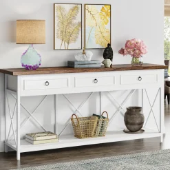 Sale Tribesigns 3 - Drawer Console Table, 70.8" Sofa Foyer Table with Storage Shelf