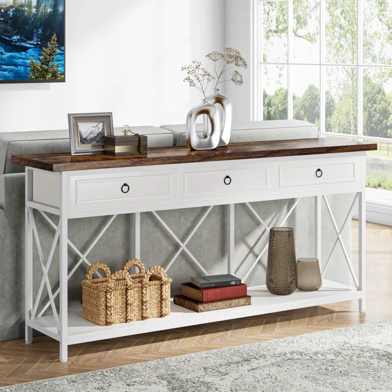 Sale Tribesigns 3 - Drawer Console Table, 70.8" Sofa Foyer Table with Storage Shelf