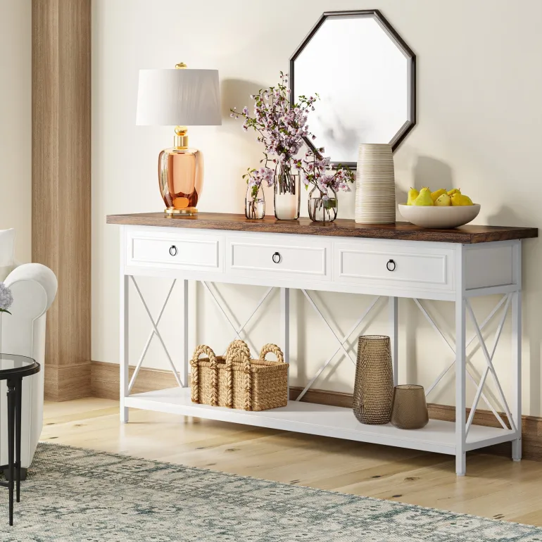 Sale Tribesigns 3 - Drawer Console Table, 70.8" Sofa Foyer Table with Storage Shelf