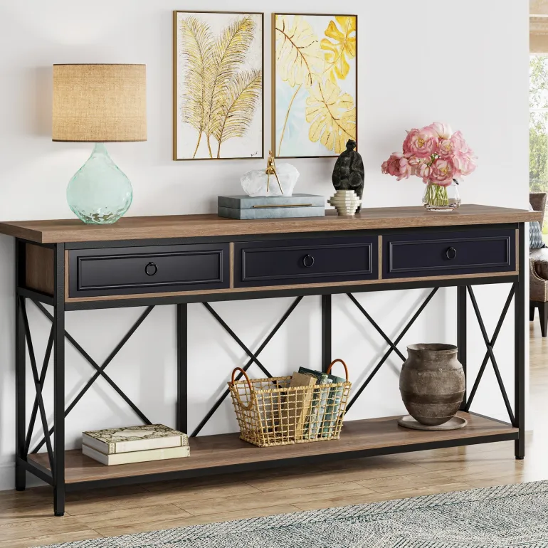 Sale Tribesigns 3 - Drawer Console Table, 70.8" Sofa Foyer Table with Storage Shelf