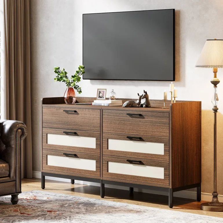 Fashion Tribesigns 6 - Drawer Dresser, 55" Rustic Chest of Drawers Dresser Organizer
