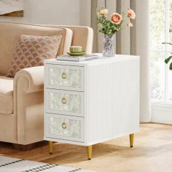 Store Tribesigns 3 - Drawer End Table, Modern Side Table With Shell - Decorated