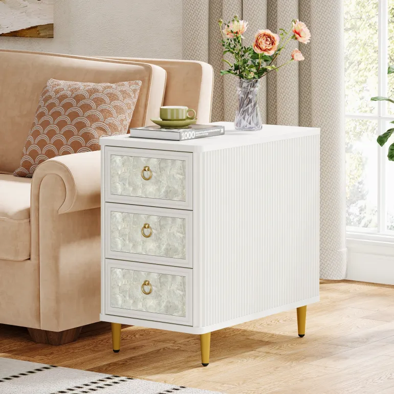 Store Tribesigns 3 - Drawer End Table, Modern Side Table With Shell - Decorated