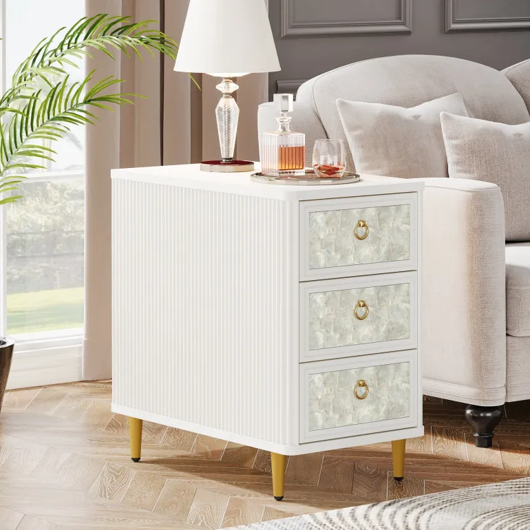 Store Tribesigns 3 - Drawer End Table, Modern Side Table With Shell - Decorated
