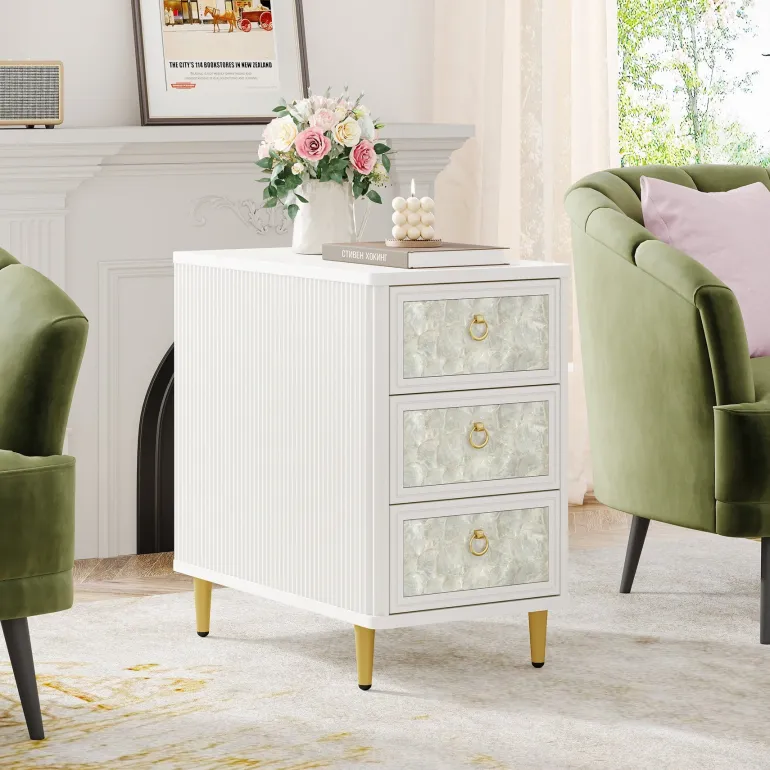 Store Tribesigns 3 - Drawer End Table, Modern Side Table With Shell - Decorated
