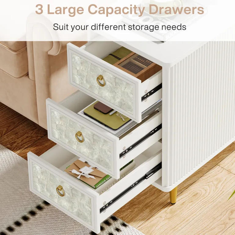 Store Tribesigns 3 - Drawer End Table, Modern Side Table With Shell - Decorated