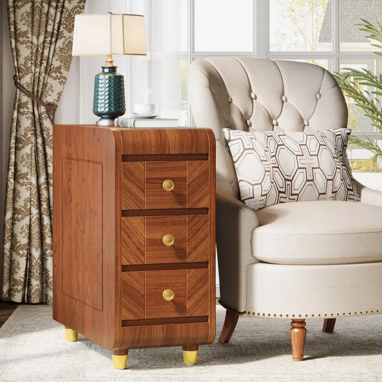 Cheap Tribesigns 3 - Drawer End Table, Small Classic Sofa Side table Bedside Table