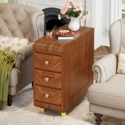 Cheap Tribesigns 3 - Drawer End Table, Small Classic Sofa Side table Bedside Table