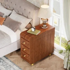 Cheap Tribesigns 3 - Drawer End Table, Small Classic Sofa Side table Bedside Table