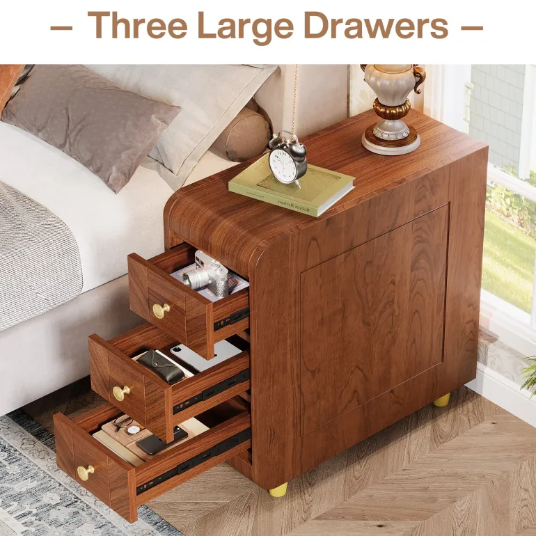Cheap Tribesigns 3 - Drawer End Table, Small Classic Sofa Side table Bedside Table