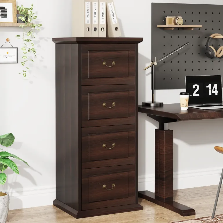 Fashion Tribesigns 4 - Drawer File Cabinet, Vertical Wood Filing Cabinet with Lock