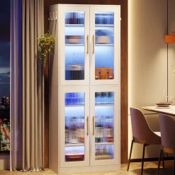 Hot Tribesigns 67 - inch Bookcase, 8 - Tier Bookshelf with Acrylic Doors and LED Light