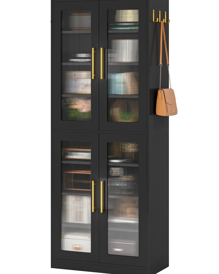 Hot Tribesigns 67 - inch Bookcase, 8 - Tier Bookshelf with Acrylic Doors and LED Light