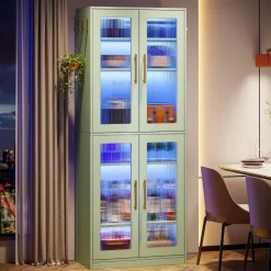 Hot Tribesigns 67 - inch Bookcase, 8 - Tier Bookshelf with Acrylic Doors and LED Light