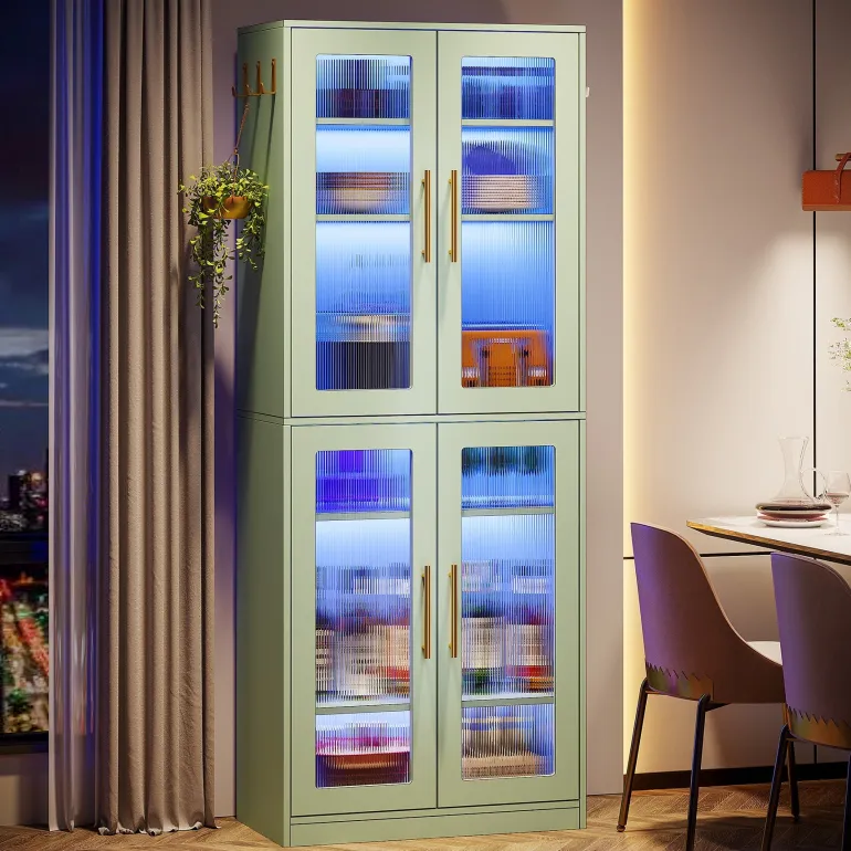 Hot Tribesigns 67 - inch Bookcase, 8 - Tier Bookshelf with Acrylic Doors and LED Light
