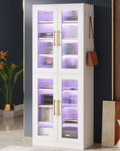 Hot Tribesigns 67 - inch Bookcase, 8 - Tier Bookshelf with Acrylic Doors and LED Light