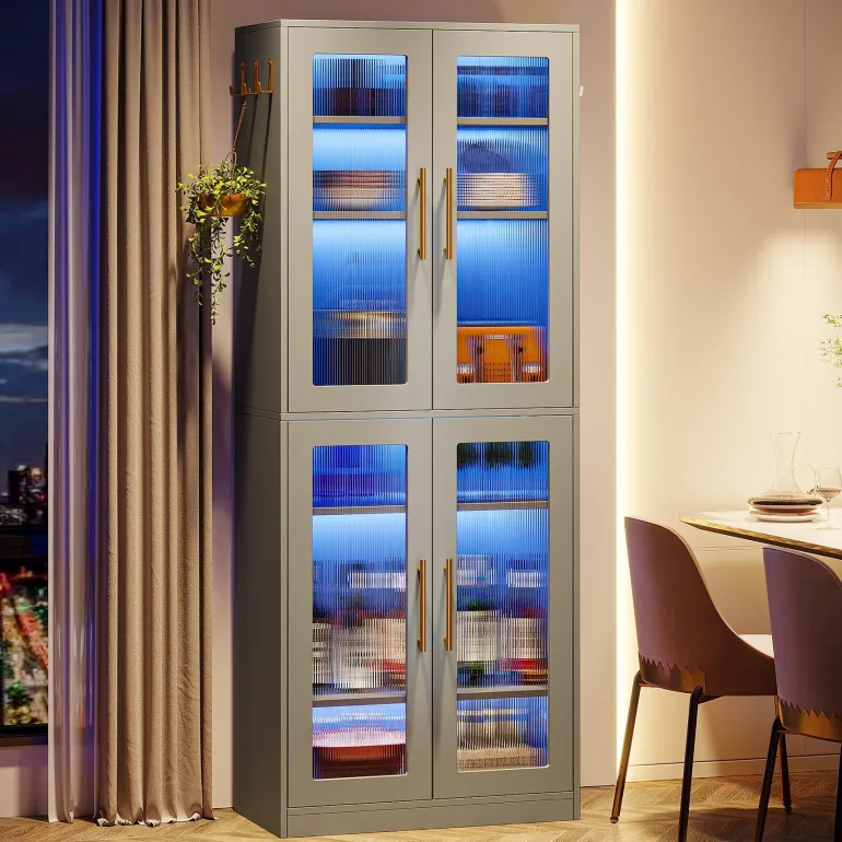 Hot Tribesigns 67 - inch Bookcase, 8 - Tier Bookshelf with Acrylic Doors and LED Light