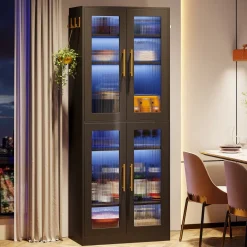 Hot Tribesigns 67 - inch Bookcase, 8 - Tier Bookshelf with Acrylic Doors and LED Light