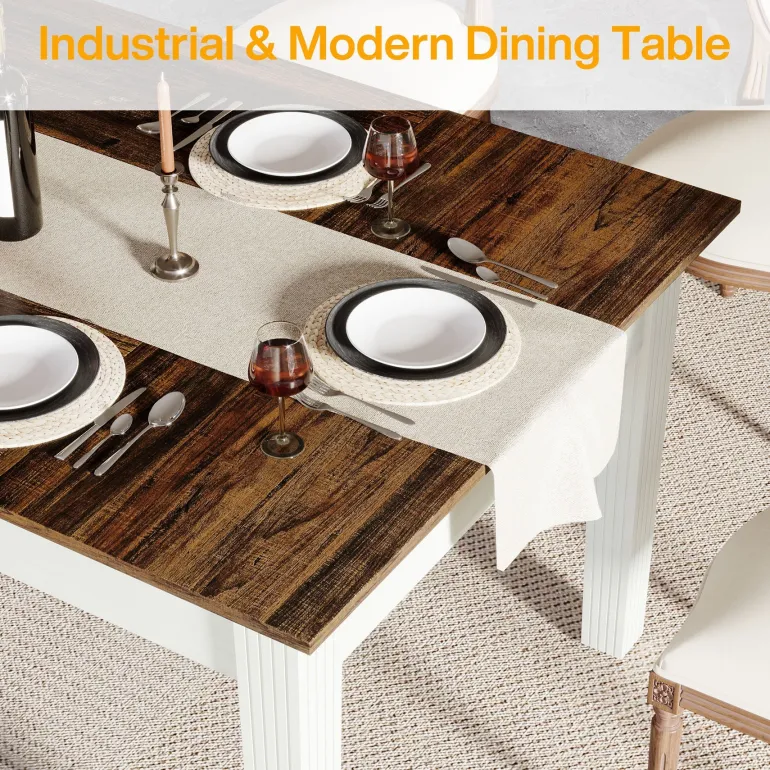 Outlet Tribesigns 62 - Inch Dining Table, Farmhouse Rectangular Kitchen Table for 4 - 6