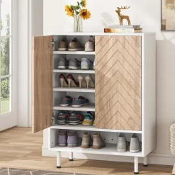 New Tribesigns 18 - Pair Shoe Cabinet, 6 - Tier Shoe Rack Organizer Cabinet with Door
