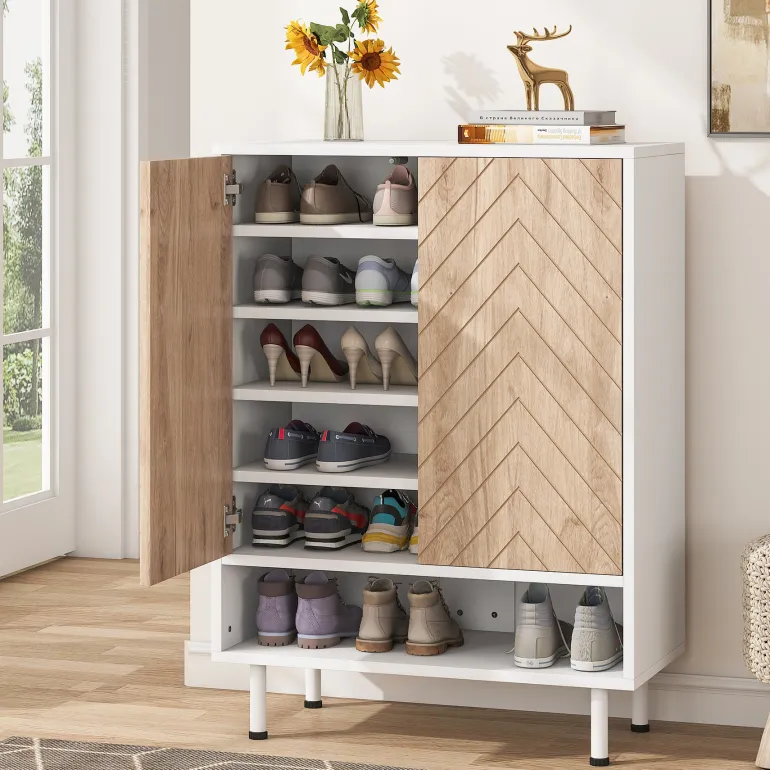 New Tribesigns 18 - Pair Shoe Cabinet, 6 - Tier Shoe Rack Organizer Cabinet with Door