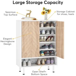 New Tribesigns 18 - Pair Shoe Cabinet, 6 - Tier Shoe Rack Organizer Cabinet with Door