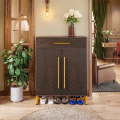 Shop Tribesigns 20 - Pair Shoe Cabinet Organizer with Drawer & Adjustable Shelves