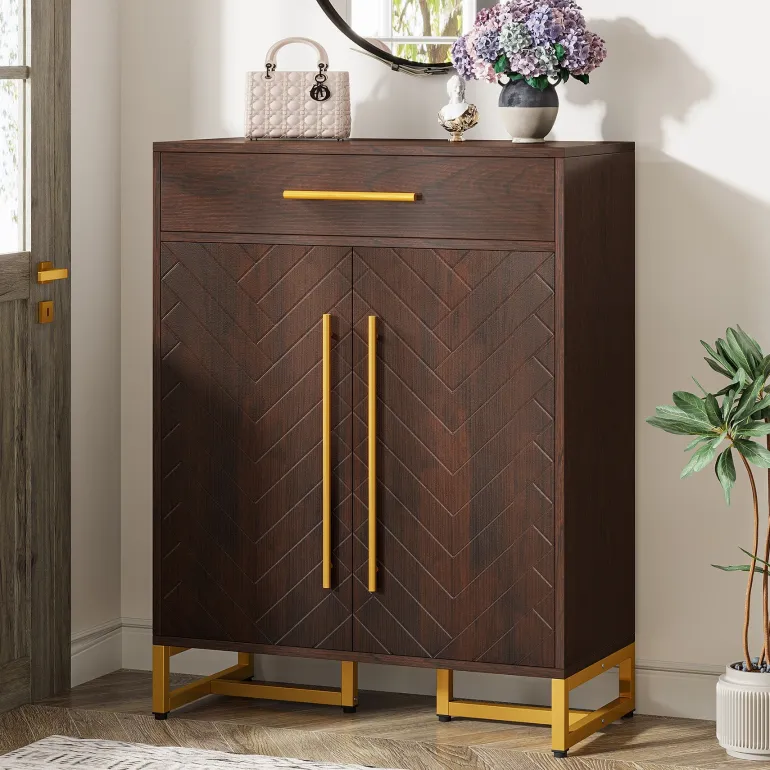 Shop Tribesigns 20 - Pair Shoe Cabinet Organizer with Drawer & Adjustable Shelves