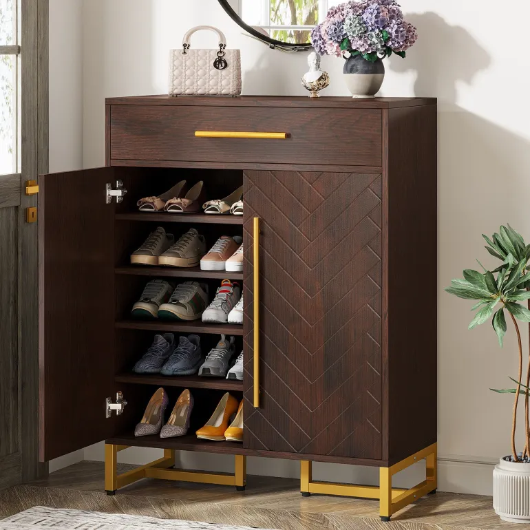 Shop Tribesigns 20 - Pair Shoe Cabinet Organizer with Drawer & Adjustable Shelves