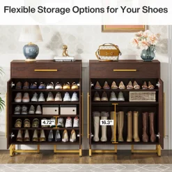 Shop Tribesigns 20 - Pair Shoe Cabinet Organizer with Drawer & Adjustable Shelves