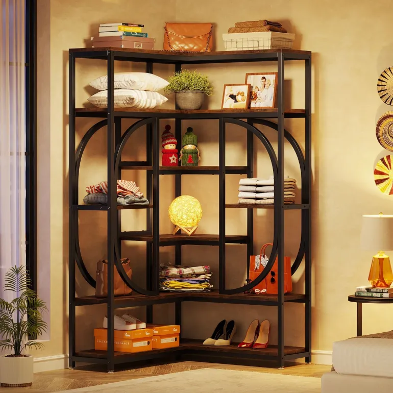 Cheap Tribesigns 7 - Shelf Corner Bookshelf, L - Shaped Bookcase Display Rack
