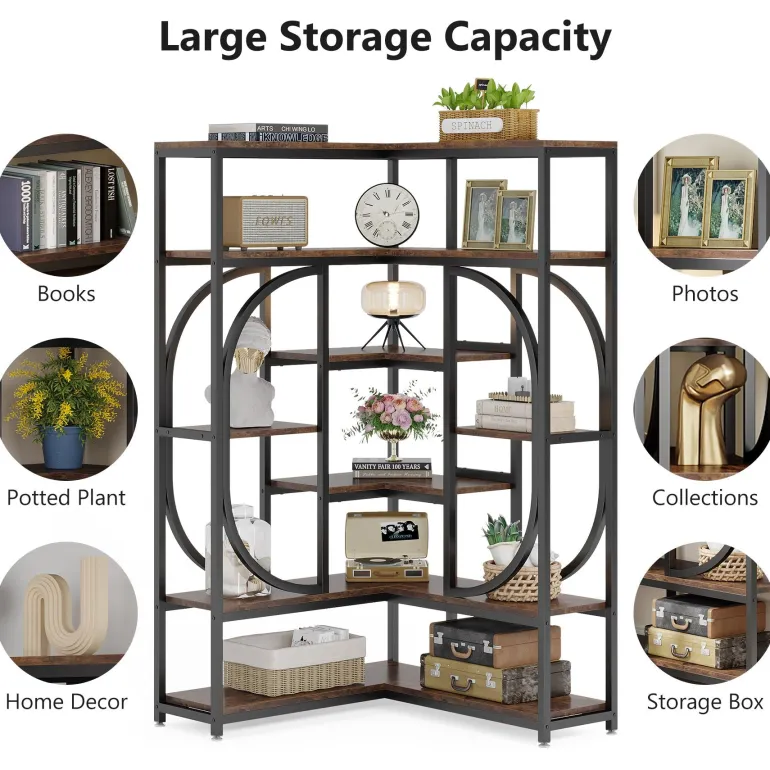 Cheap Tribesigns 7 - Shelf Corner Bookshelf, L - Shaped Bookcase Display Rack