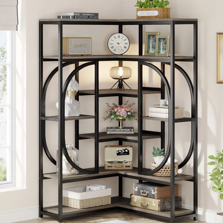 Cheap Tribesigns 7 - Shelf Corner Bookshelf, L - Shaped Bookcase Display Rack