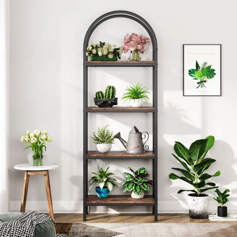 Cheap Tribesigns 4 - Tier / 5 - Tier Bookshelf, Arched Bookcase Display Rack with Storage Shelves