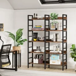 Shop Tribesigns 5 - Tier Bookshelf, Double Wide Bookcase Storage Shelves Unit