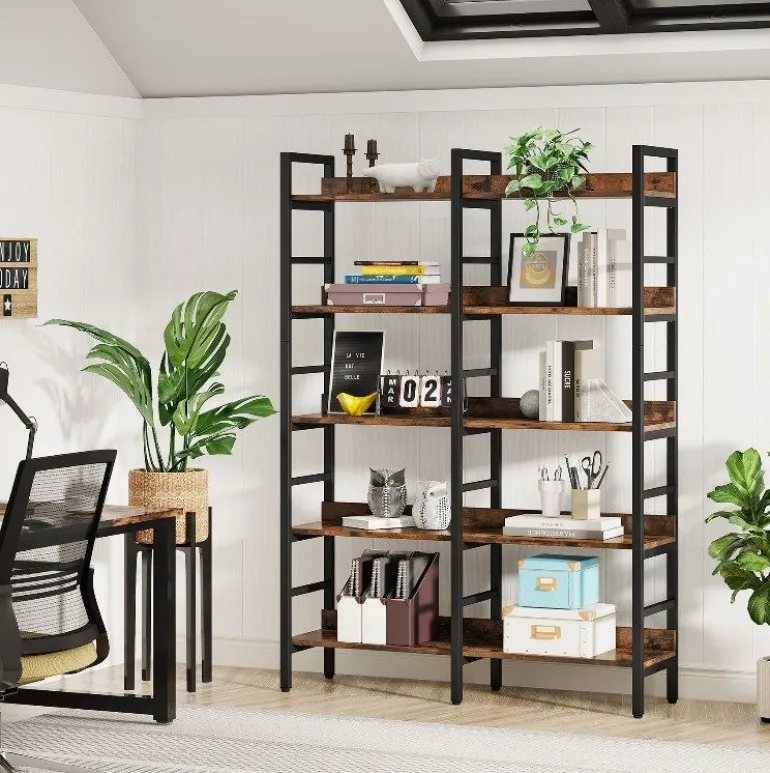 Shop Tribesigns 5 - Tier Bookshelf, Double Wide Bookcase Storage Shelves Unit
