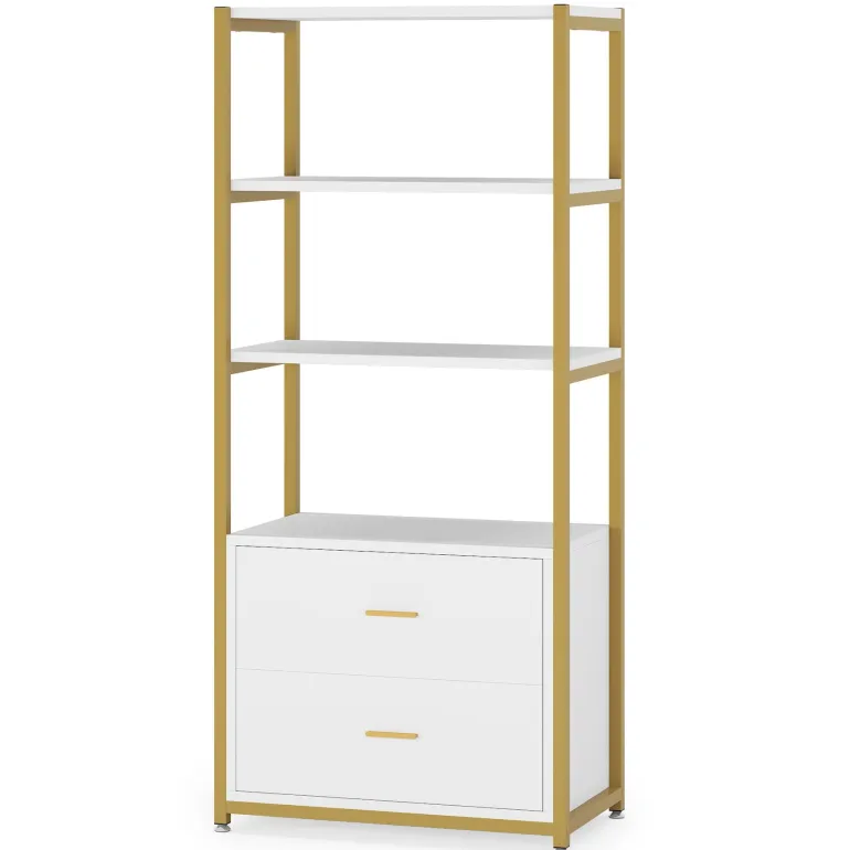Cheap Tribesigns 4 - Tier Bookshelf Etagere Display Bookcase with 2 Drawers