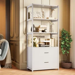 Cheap Tribesigns 4 - Tier Bookshelf Etagere Display Bookcase with 2 Drawers