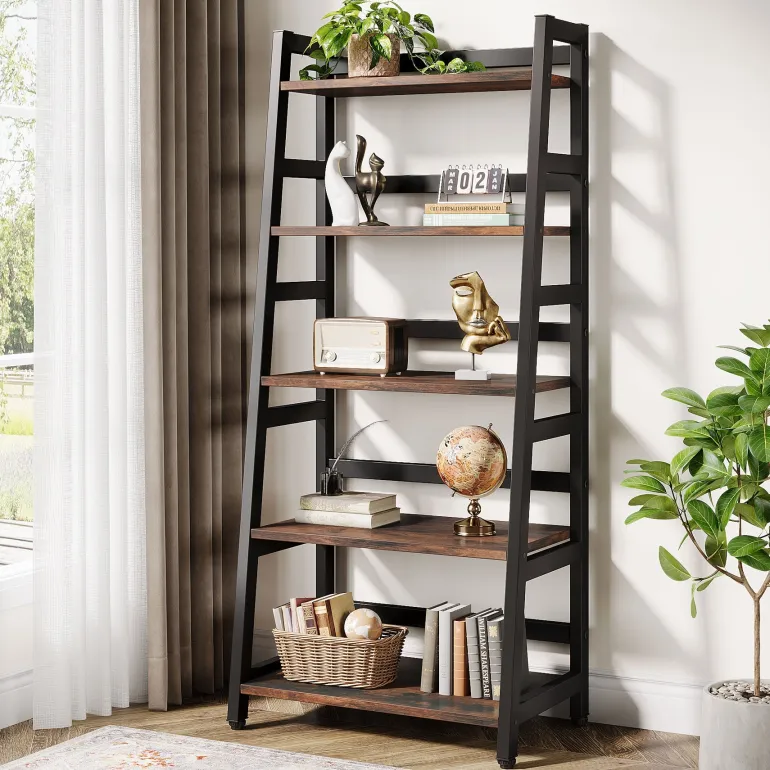 Best Sale Tribesigns 5 - Tier Bookshelf, Ladder Bookcase Etagere Storage Shelf