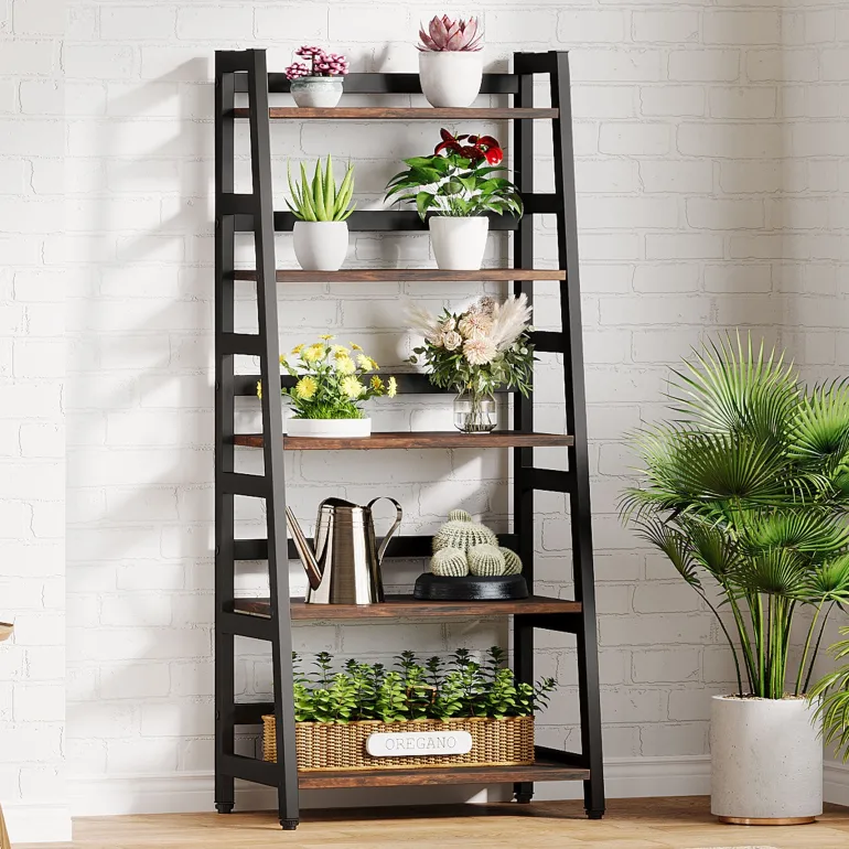 Best Sale Tribesigns 5 - Tier Bookshelf, Ladder Bookcase Etagere Storage Shelf