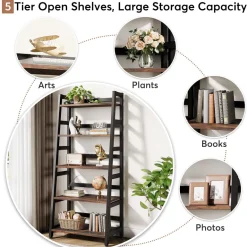 Best Sale Tribesigns 5 - Tier Bookshelf, Ladder Bookcase Etagere Storage Shelf