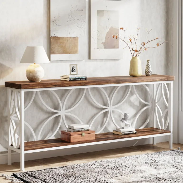 Online Tribesigns 2 - Tier Console Table, 70.9" Industrial Sofa Table Behind Couch